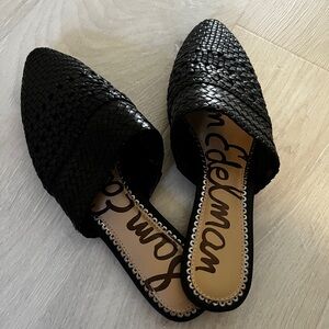 Sam Edelman Black Woven Pointed-Toe Slip-On Mules